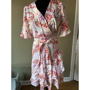 Marie Oliver Ryan Silk Mini Wrap Dress ruffle multi color print sz XS New